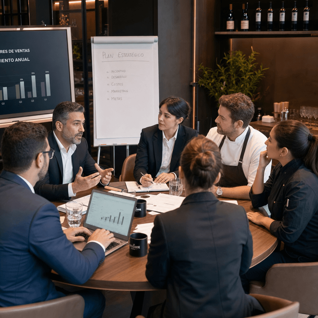 Asesoría a supervisores de restaurante en reunión profesional